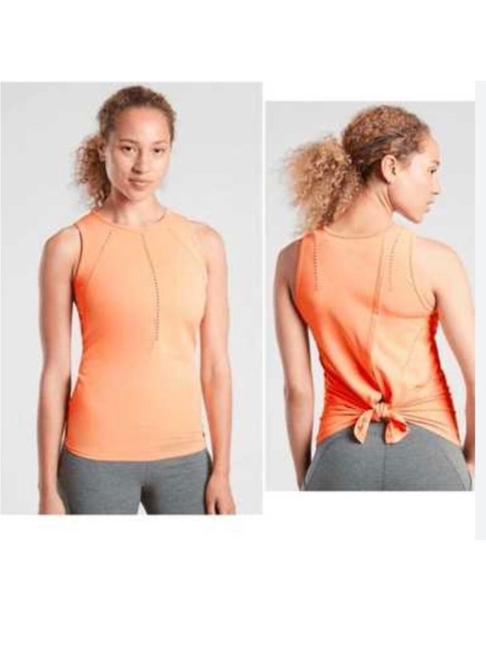 🍑 Athleta Foothill Seamless Tie Back Tank Energetic Peach Large Yoga Gym Active